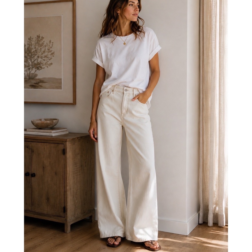 Judy Blue Palazzo Pants Womens 7/28 Long White Featherweight Elastic Drawstring - Picture 1 of 16
